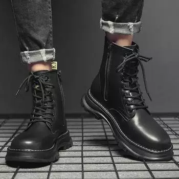 Lace Up Height Increasing Male Casual Boots Black Low Price Elegant Legitimate Designer Men s Leather Shoes Common On Sale Retro 38
