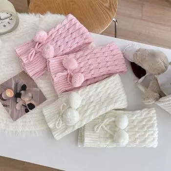 Lace Up Leg Warmer Women Plush Balls Knitted Leg Covers Balletcore Stockings Spicy Girls Style 5 Pink