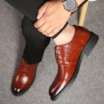 Lace-Up Male Comfortable Oxfords Shoe 2024 New Arrival Men Leather Footwear Stylish Men Shoes Men Classic Business Casual Shoes 38 чёрный