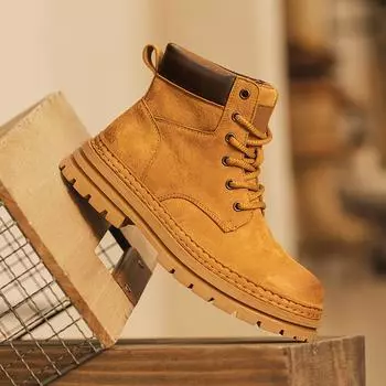 Lace-Up Men Boots Men s High Top Leather Shoes Winter Fashion Walking Boots Outdoor Sneakers All-match Non-Slip Ankle Boots Male 39 коричневый