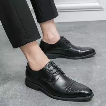 Lace-Up Men s Casual Coiffeur Shoes Male Oxfords Shoes Leather Fashion Club Shoes Men 2024 Brand Classic Men Shoes for Wedding 39 чёрный