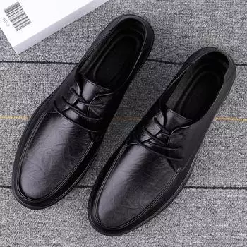 Lace-Up Men s Comfortable Business Shoes High Quality Classic Men Shoes Wedding 2024 Genuine Leather Fashion Men Casual Shoes 38 чёрный