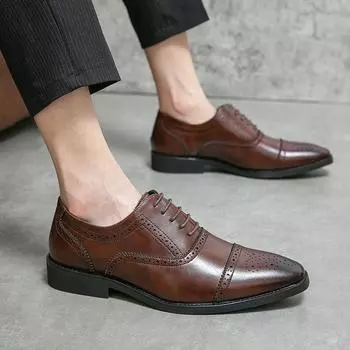 Lace-Up Men s Footwear Luxury Business Oxford Leather Shoes Men Breathable Rubber Formal Dress Shoes Male Office Wedding Flats 38 чёрный
