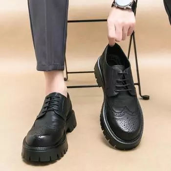 Lace-Up Men s Footwear Thick Bottom Men Casual Shoes All-match Male Comfortable Oxfords Shoe Leather Classic Men Shoes Wedding 38 чёрный