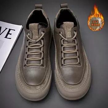 Lace-Up Men s Shoes Men Winter Plush Snow Sneakers Classic Male Comfortable Walking Shoe New Arrival Leather Men Casual Shoes 38 чёрный