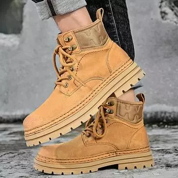 Lace-Up Mens High Top Sneakers Male Comfortable Motorcycle Boots All-match Male Walking Shoes Luxury Brand Men s Basic Boots 38 золотисто-желтый