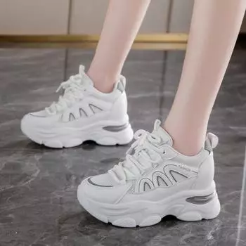 Lace-Up Platform Women s Sneakers 2025 Breathable Mesh Air Cushion Sports Shoes Ladies Soft Sole Non-Slip Running Shoes Female 35 бежевый