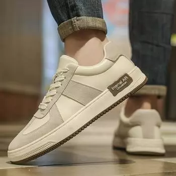 Lace-Up Skate Shoes Men New Leather Fashion Casual Shoes Handmade Mens Comfortable Sneakers Men All-match Men s Vulcanize Shoes 38 белый