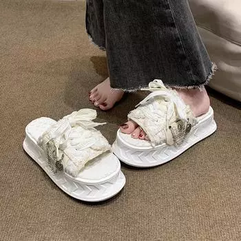 Lace-up Summer Women s kawaii Muffin Shoes Fashion Ladies Thick Soled Casual Sandals Casual Beach Shoes Female Jelly Shoes 35 зелёный