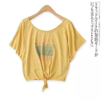Lace-up T-shirt Summer New Arrival Foreign Trade Women s Clothing All-Matching Youthful-Looking Deep round Neck Slimming Batwing Sleeve Tops 15242 Yellow L