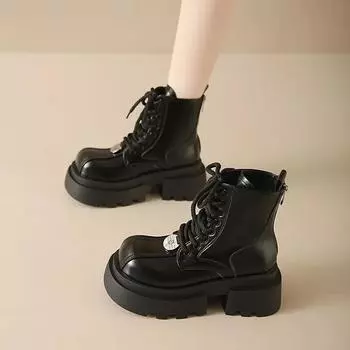 Lace-up With Laces Leather Female Short Shoes Biker Booties Comfortable and Elegant Autumn Women s Ankle Boots Trend 2024 New In 35