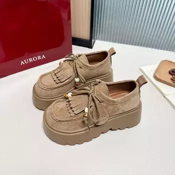 Lace-up women s autumn and winter platform muffin women s shoes new heightening big head Doudou single shoes 35