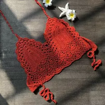 Lace Women Crochet Vest Crop Top Knitted Bra Boho Beachwear Bikini Holiday Tank S