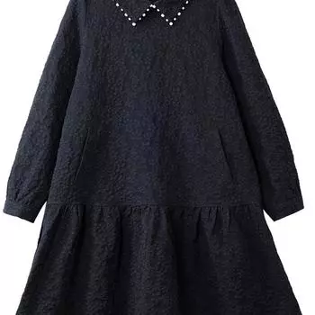 Лацкан с гвоздями и бусинами, осенне-зимнее платье с длинными рукавами из жаккарда, новый стиль, узкая юбка средней длины, воротник-поло S чёрный