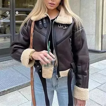 Лацканы Длинные рукава Молния Планка Карманы Пояс Подол Регулируемый Куртка Пальто Женщины Осень S коричневый