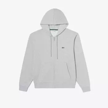 LACOSTE Мужская базовая толстовка на молнии с капюшоном [Серый Меланж]
