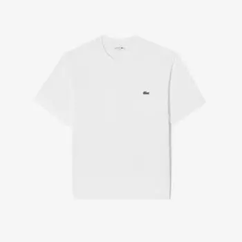 LACOSTE Мужская однотонная футболка с короткими рукавами и карманами [Off White]