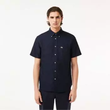 LACOSTE Мужская оксфордская рубашка с коротким рукавом [Темно-синий]