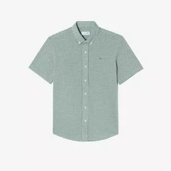 LACOSTE Мужская трикотажная рубашка в клетку с коротким рукавом [Зеленый]