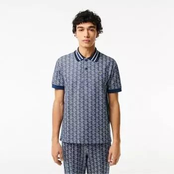 LACOSTE Мужская жаккардовая футболка-поло с монограммой [Темно-синий]