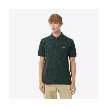 Lacoste Мужское поло с коротким рукавом и цветочным жаккардом [темно-зеленый] 004