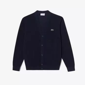LACOSTE Мужской однотонный кардиган Lecture Pique [Темно-синий]