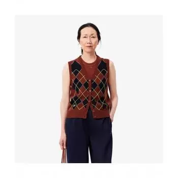 LacoSte Women S Argyle Sweater veSt [brown] 040