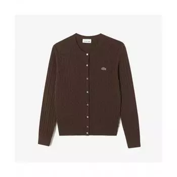 LacoSte Women S Cable Crewneck Cardigan [brown] 034