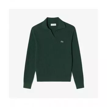 LACOSTE Женский свитер с открытым воротником и косами [Темно-зеленый] 034