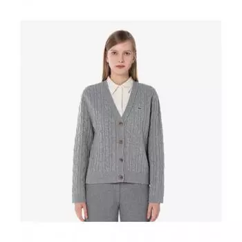 LacoSte Women S Cable V Neck Cardigan [gray] 034