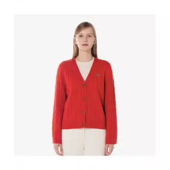 LacoSte Women S Cable V Neck Cardigan [red] 034