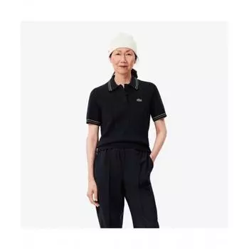 LacoSte Women S Color Tipping Short Sleeve Polo Sweater [navy] 034