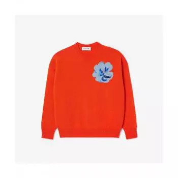 LacoSte Women S Flower Croc Crewneck Sweater [orange] 034