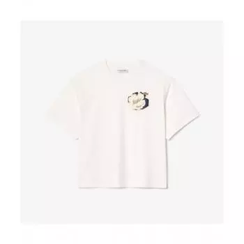 LacoSTe Women S Flower Graphic ShorT Sleeve T ShirT [off whiTe] 034
