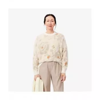 LacoSte Women S Flower Jacquard intarSia Sweater [ivory] 034