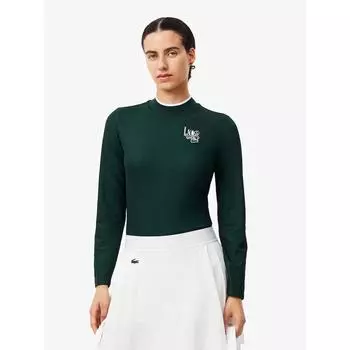 LACOSTE женская футболка с графическим узором и длинным рукавом, полувысоким воротом TF2765 54N YZP Q2NTF2765 54NYZP 034