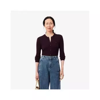 LacoSte Women S Slim Fit Ribbed Crewneck Cardigan Af2560 54n Bzd 034