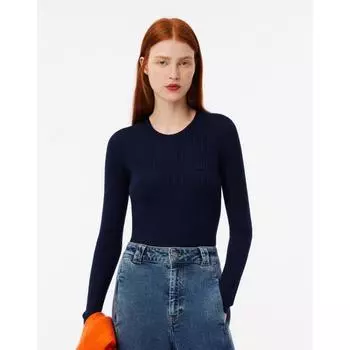 LacoSte Women S Slim Fit Ribbed Crewneck Sweater Af2576 54n 166 034