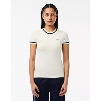 LacoSTe Women S Slim FiT Tipping ShorT Sleeve T ShirT Tf7221 54g Ev0 034