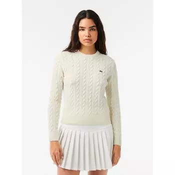 Lacoste Womens Wool Blend Cable Crewneck Sweater Af0633 54n Nyv q2nAf0633 54nNyv 034