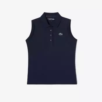 LACOSTE Женская базовая футболка-поло без рукавов для гольфа [Темно-синий]