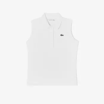 LACOSTE Женская базовая футболка-поло без рукавов для гольфа [белый]