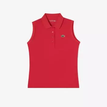LACOSTE Женская базовая футболка-поло без рукавов для гольфа [красный]
