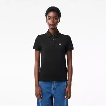 LACOSTE Женская футболка-поло стандартного кроя с 2 пуговицами [черный] 036