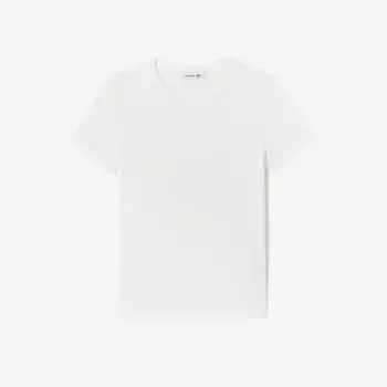 LACOSTE Женская футболка узкого кроя в рубчик [Off White]