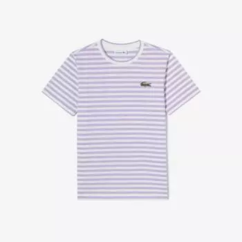 LACOSTE Женская футболка в полоску с коротким рукавом [Светло-фиолетовый]