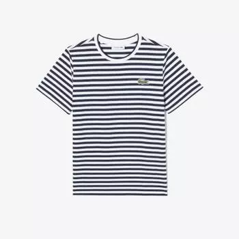 LACOSTE Женская полосатая футболка с коротким рукавом [Темно-синий]