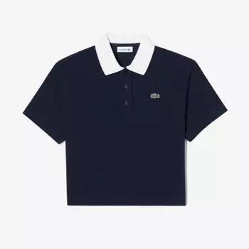 LACOSTE Женская полуукороченная рубашка-поло с цветными блоками [Тёмно-синий]