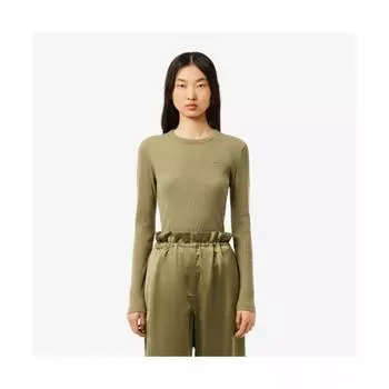 LacoSTe Women S Ribbed Slim FiT Long Sleeve T ShirT [khaki] 036