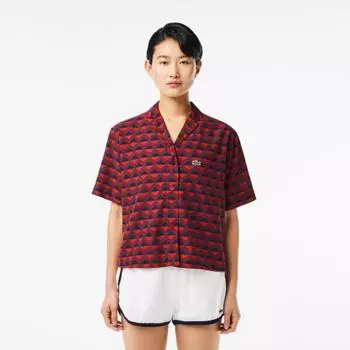 LACOSTE Женская рубашка Overfit с коротким рукавом и летним узором [красный]